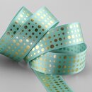 3 m x 25 mm Satinband MINT mit Gold Punkten Schleifenband...