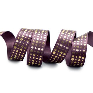 3 m x 25 mm Satinband PFLAUME Lila mit Gold Punkten Schleifenband Geschenkband Dekoband glnzend Dots gepunktet 