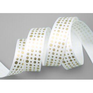 3 m x 25 mm Satinband WEISS mit Gold Punkten Schleifenband Geschenkband Dekoband glnzend Dots gepunktet 