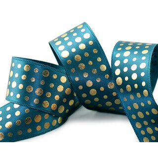 3 m x 25 mm Satinband PETROL mit Gold Punkten Schleifenband Geschenkband Dekoband glnzend Dots gepunktet 