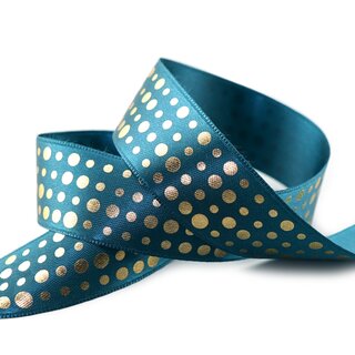 3 m x 25 mm Satinband PETROL mit Gold Punkten Schleifenband Geschenkband Dekoband glnzend Dots gepunktet 