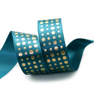 3 m x 25 mm Satinband PETROL mit Gold Punkten Schleifenband Geschenkband Dekoband glnzend Dots gepunktet 