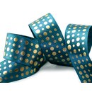 3 m x 25 mm Satinband PETROL mit Gold Punkten...