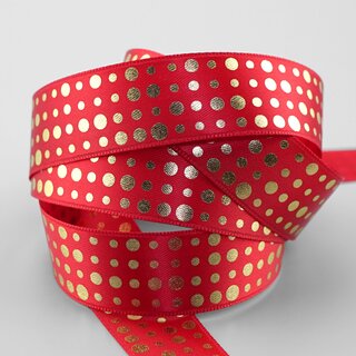 3 m x 25 mm Satinband ROT mit Gold Punkten Schleifenband Geschenkband Dekoband glnzend Dots gepunktet 