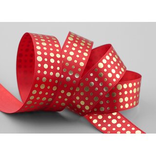 3 m x 25 mm Satinband ROT mit Gold Punkten Schleifenband Geschenkband Dekoband glnzend Dots gepunktet 