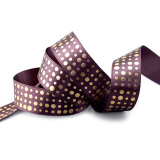 20 m x 25 mm Satinband PFLAUME Lila mit Gold Punkten Schleifenband Geschenkband Dekoband glnzend Dots gepunktet 
