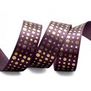 20 m x 25 mm Satinband PFLAUME Lila mit Gold Punkten...