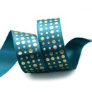 20 m x 25 mm Satinband PETROL mit Gold Punkten...