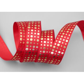 20 m x 25 mm Satinband ROT mit Gold Punkten Schleifenband Geschenkband Dekoband glnzend Dots gepunktet 