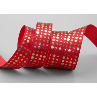 20 m x 25 mm Satinband ROT mit Gold Punkten Schleifenband Geschenkband Dekoband glnzend Dots gepunktet 