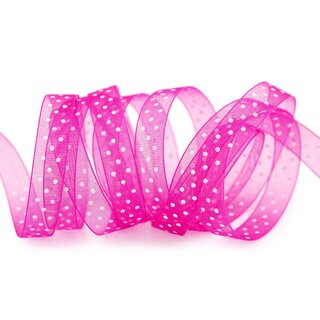 3 m x 10 mm Dekoband Chiffon Punkte PINK mit formstabilen Kanten Geschenkband Schleifenband transparent Organza Dots