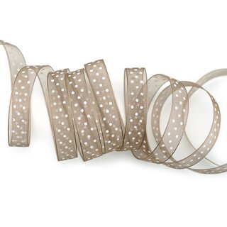 3 m x 10 mm Dekoband Chiffon Punkte TAUPE mit formstabilen Kanten Geschenkband Schleifenband transparent Organza Dots