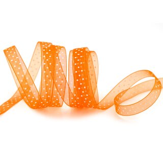 3 m x 10 mm Dekoband Chiffon Punkte ORANGE mit formstabilen Kanten Geschenkband Schleifenband transparent Organza Dots