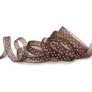 3 m x 10 mm Dekoband Chiffon Punkte BRAUN mit formstabilen Kanten Geschenkband Schleifenband transparent Organza Dots
