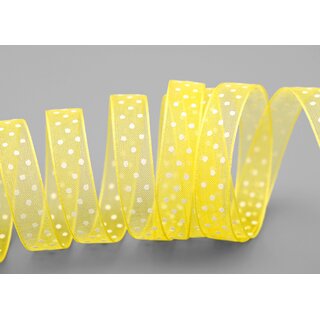 3 m x 10 mm Dekoband Chiffon Punkte GELB mit formstabilen Kanten Geschenkband Schleifenband transparent Organza Dots