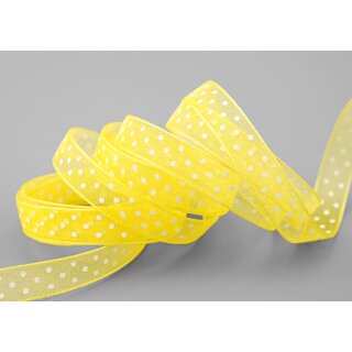 3 m x 10 mm Dekoband Chiffon Punkte GELB mit formstabilen Kanten Geschenkband Schleifenband transparent Organza Dots
