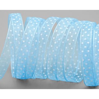 3 m x 10 mm Dekoband Chiffon Punkte HELLBLAU Blau mit formstabilen Kanten Geschenkband Schleifenband transparent Organza Dots