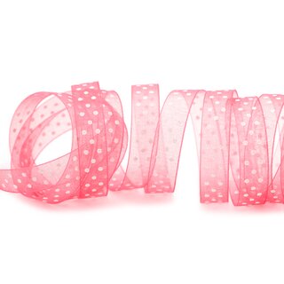 3 m x 10 mm Dekoband Chiffon Punkte ROSA (53) mit formstabilen Kanten Geschenkband Schleifenband transparent Organza Dots