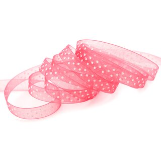 3 m x 10 mm Dekoband Chiffon Punkte ROSA (53) mit formstabilen Kanten Geschenkband Schleifenband transparent Organza Dots