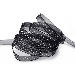 3 m x 10 mm Dekoband Chiffon Punkte SCHWARZ mit formstabilen Kanten Geschenkband Schleifenband transparent Organza Dots