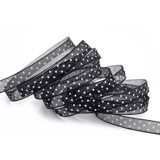 3 m x 10 mm Dekoband Chiffon Punkte SCHWARZ mit formstabilen Kanten Geschenkband Schleifenband transparent Organza Dots