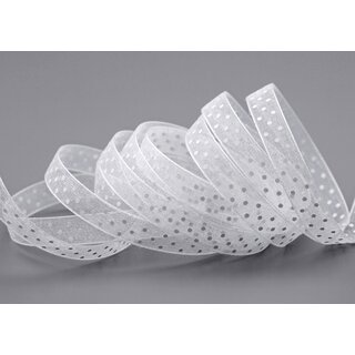 3 m x 10 mm Dekoband Chiffon Punkte WEISS mit formstabilen Kanten Geschenkband Schleifenband transparent Organza Dots