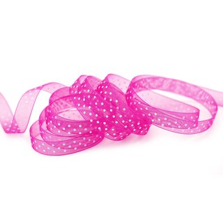 20 m x 10 mm Dekoband Chiffon Punkte PINK mit formstabilen Kanten Geschenkband Schleifenband transparent Organza Dots
