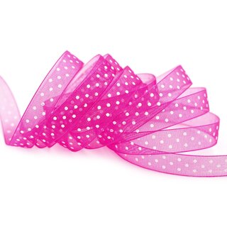 20 m x 10 mm Dekoband Chiffon Punkte PINK mit formstabilen Kanten Geschenkband Schleifenband transparent Organza Dots