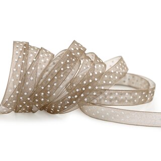 20 m x 10 mm Dekoband Chiffon Punkte TAUPE mit formstabilen Kanten Geschenkband Schleifenband transparent Organza Dots