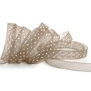 20 m x 10 mm Dekoband Chiffon Punkte TAUPE mit...