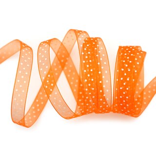 20 m x 10 mm Dekoband Chiffon Punkte ORANGE mit formstabilen Kanten Geschenkband Schleifenband transparent Organza Dots