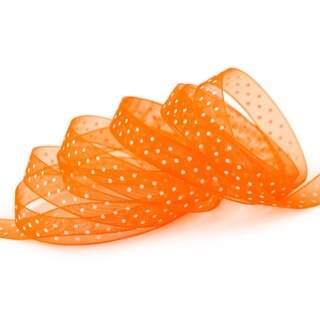 20 m x 10 mm Dekoband Chiffon Punkte ORANGE mit formstabilen Kanten Geschenkband Schleifenband transparent Organza Dots