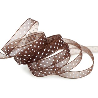20 m x 10 mm Dekoband Chiffon Punkte BRAUN mit formstabilen Kanten Geschenkband Schleifenband transparent Organza Dots
