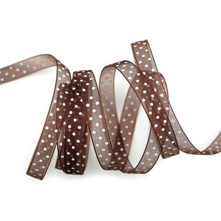 20 m x 10 mm Dekoband Chiffon Punkte BRAUN mit formstabilen Kanten Geschenkband Schleifenband transparent Organza Dots
