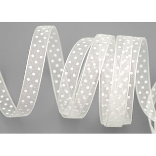 20 m x 10 mm Dekoband Chiffon Punkte CREME Ivory mit formstabilen Kanten Geschenkband Schleifenband transparent Organza Dots