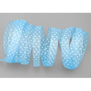 20 m x 10 mm Dekoband Chiffon Punkte HELLBLAU Blau mit formstabilen Kanten Geschenkband Schleifenband transparent Organza Dots