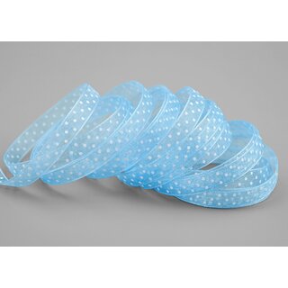 20 m x 10 mm Dekoband Chiffon Punkte HELLBLAU Blau mit formstabilen Kanten Geschenkband Schleifenband transparent Organza Dots