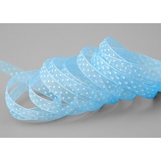 20 m x 10 mm Dekoband Chiffon Punkte HELLBLAU Blau mit formstabilen Kanten Geschenkband Schleifenband transparent Organza Dots