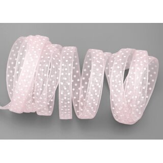 20 m x 10 mm Dekoband Chiffon Punkte HELLROSA (50) mit formstabilen Kanten Geschenkband Schleifenband transparent Organza Dots