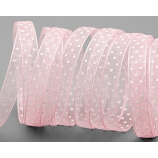 20 m x 10 mm Dekoband Chiffon Punkte HELLROSA (50) mit formstabilen Kanten Geschenkband Schleifenband transparent Organza Dots