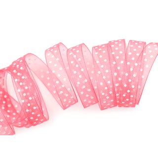 20 m x 10 mm Dekoband Chiffon Punkte ROSA (53) mit formstabilen Kanten Geschenkband Schleifenband transparent Organza Dots