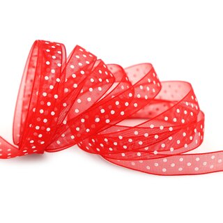 20 m x 10 mm Dekoband Chiffon Punkte ROT mit formstabilen Kanten Geschenkband Schleifenband transparent Organza Dots