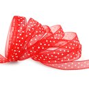 20 m x 10 mm Dekoband Chiffon Punkte ROT mit formstabilen...