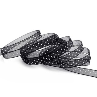 20 m x 10 mm Dekoband Chiffon Punkte SCHWARZ mit formstabilen Kanten Geschenkband Schleifenband transparent Organza Dots