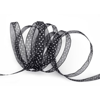 20 m x 10 mm Dekoband Chiffon Punkte SCHWARZ mit formstabilen Kanten Geschenkband Schleifenband transparent Organza Dots