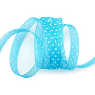 20 m x 10 mm Dekoband Chiffon Punkte TRKIS mit formstabilen Kanten Geschenkband Schleifenband transparent Organza Dots