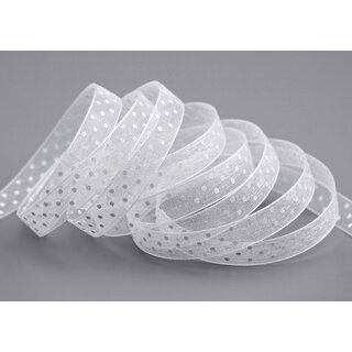 20 m x 10 mm Dekoband Chiffon Punkte WEISS mit formstabilen Kanten Geschenkband Schleifenband transparent Organza Dots