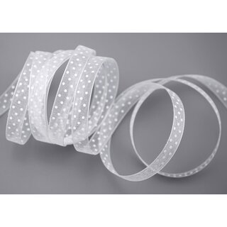 20 m x 10 mm Dekoband Chiffon Punkte WEISS mit formstabilen Kanten Geschenkband Schleifenband transparent Organza Dots