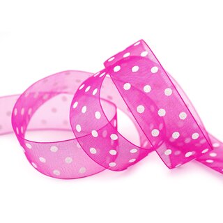 3 m x 25 mm Dekoband Chiffon Punkte PINK mit formstabilen Kanten Geschenkband Schleifenband transparent Organza Dots