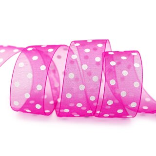 3 m x 25 mm Dekoband Chiffon Punkte PINK mit formstabilen Kanten Geschenkband Schleifenband transparent Organza Dots